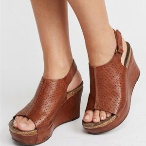 Pierre Dumas Brown Perforated Leather Wedge Sandals